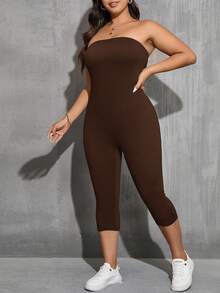 SHEIN Essnce Mono informal ajustado para mujer de talla grande - Café integral - Ver 5