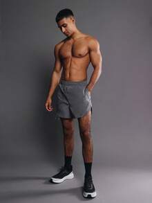 SUMWON Athletic Drawstring Shorts With Side Logo Detail And Curved Hem Design For Training Running Fitness Exercise - Grey - View 7