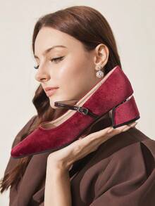 CUCCOO CHICEST 圣诞节女士复古方头缎面套脚高跟鞋 - 玫瑰紅 - 查看 7