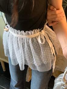 DAZY 女士波点蕾丝网纱拼接裙裤，时尚百搭 - 白色 - 查看 1