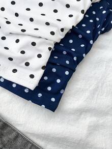 少女白色针织休闲简约波点印花不对称褶皱短款上衣，适合春夏穿着，休闲百搭，可打造个性造型，日常穿着 - 黑與白 - 查看 5