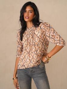 SHEIN Glamour Middle-Aged Women's Spring/Summer Chiffon Blouse, 3/4 Sleeve Casual Shirt For Middle-Aged And Elderly - Khaki - View 4