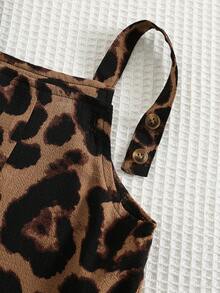 SHEIN 2pcs Baby Boy/Girl Summer Leopard Print Bib Overalls & Bucket Hat Set, Casual Outfit For Home, Outing, Beach - Multicolor - View 6