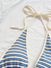 Soleia Women's Summer Casual Striped Backless Halter Top And Shorts 2 Pieces Set, Festival Outfits, Beach Vacation Outfits For Women - Multicolor - View 3