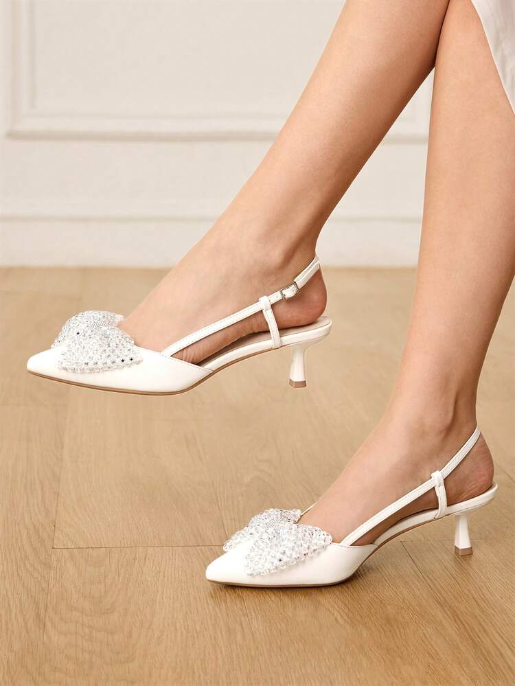 CUCCOO HITCHD Women's Fashionable Elegant Party Rhinestone Bow Decor Pumps Valentine's Day Elegant Shoes