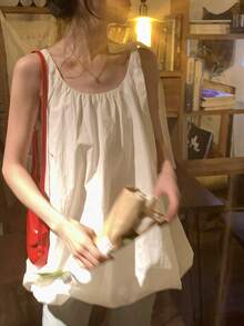 DAZY Women's Tie-Up Korean Style Casual Bow Tie Sleeveless Shirt Tank Top - White - View 2