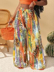 Slaydiva Women's Casual Printed Pants, Suitable For Music Festivals, Easter, Nashville, Western Style, Nomadic Style, Birthday Parties, Graduation Season, Student Wear, Daily Outings, All-Match Versatile, Leisure, Vacation, Cruise Travel, Beach, Sunbathing, Vacation Prints, Leopard Print - Multicolor - View 7