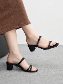 CUCCOO BIZCHIC 简约大方，时尚百搭，休闲职场通勤女式高跟凉鞋 - 黑色 - 查看 5