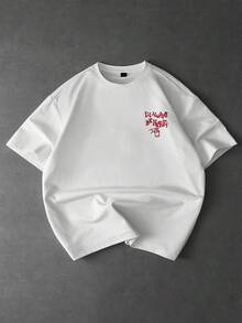 PAVTROS Men's Fashionable Slogan Graphic Round Neck Short Sleeve T-Shirt, Summer - White - View 2