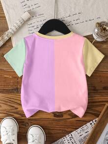 SHEIN X Care Bears Young Girl Cute Cartoon Bear Contrast Color Short Sleeve T-Shirt, Casual Daily Commute - White - View 2