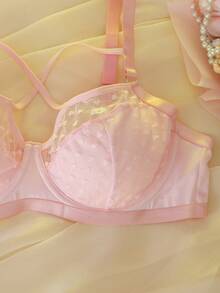 DelicateAllure Valentine's Day Heart Mesh Criss-Cross 3/4 Cup Underwire Push Up Cute Sexy Romantic Club Outfit Party Music Festival Plus Size Bra & Wireless Bra - Pink - View 5