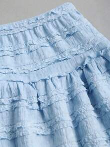 Sweetra French Sweet Ruffle Strap Twist Top & Layered Ruffle Hem A-Line Mini Skirt 2 Pieces Set, Spring/Summer For Women - Baby Blue - View 4