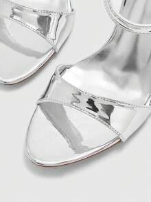 CUCCOO BIZCHIC 女士鞋履 春夏新款银色圆头细高跟踝带凉鞋 时尚舒适 百搭通勤凉鞋 女鞋 - 銀色 - 查看 8