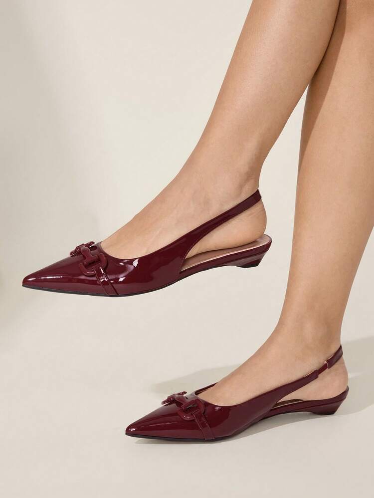 CUCCOO CHICEST Women's Vintage Metal Buckle Pointed Toe Flat Shoes, Lacquered Leather Backless Slip-On Pumps, Versatile For Commuting, Shopping, Daily Wear, Dating, Spring/Summer