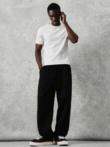 SUMWON Áo thun nam tay ngắn cổ tròn dệt kim gân cơ bản, thoải mái hàng ngày. - trắng - Xem 6