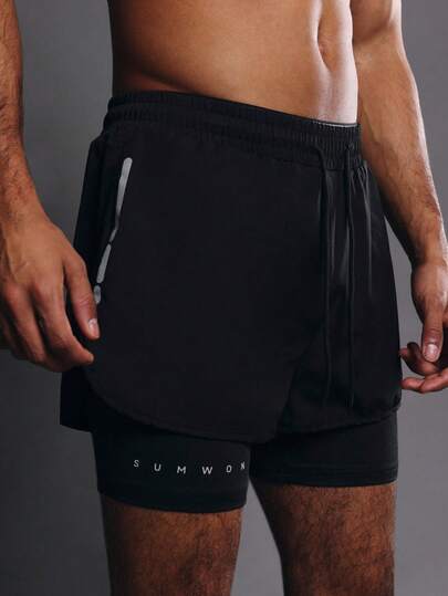 SUMWON 多层运动短裤，内置压缩内衬，侧面带有反光细节