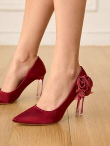 CUCCOO HITCHD 优雅的3D立体花卉装饰高跟鞋 - 紅色 - 查看 7