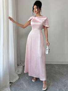 Modelyn 女士优雅粉色连衣裙，饰有3D立体花卉图案和喇叭裙摆 - 淺粉色 - 查看 7