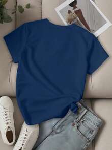 Women's Unity Letter Slogan Short Sleeve T-Shirt, LOS ANGELES Graphic Tees, Women's Tops - Dusty Blue - View 2