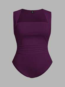 SHEIN Essnce Plus Size Women's Summer Casual Tight Tank Bodysuit, Summer , Curve , Brunch Outfit - Purple - View 1