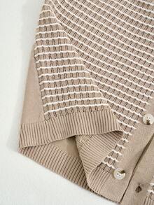 RONVEXI 男士撞色格纹印花纽扣短袖针织上衣 - 彩色 - 查看 7