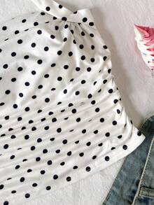 SHEIN Tween Girl Vacation Knit Printed Halter Waist Ruched Fitted Fashionable Camisole, Suitable For Spring/Summer Seasons, Party, Afternoon Tea, Carnival, Beach Cruise - Apricot - View 3