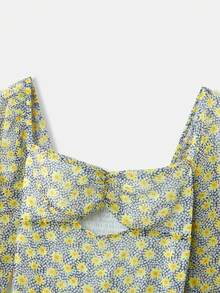 lacRébo Daisy Print Chiffon Long Sleeve Midi Dress With Cut Out Detail Spring Summer Boho Flower Dress Date Night Dress Vacation Dress French Style Parisian Style - Multicolor - View 8