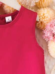 Elladie kids 女童无袖褶皱蝴蝶结纯色连衣裙，简约优雅夏季儿童情人节公主裙，女童无袖A字休闲连衣裙，红色连衣裙，女童无袖派对连衣裙，红色连衣裙，无袖蝴蝶结连衣裙，女童红色连衣裙，女童红色连衣裙 - 玫紅色 - 查看 5