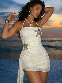 Glamine 时尚性感都市商务情人节约会派对海滩休闲优雅修身无肩带迷你连衣裙，女士 - 杏色 - 查看 1