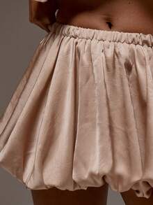 MUSERA Satin Low Rise Brown Bubble Puffball Mini Skirt Spring Summer Holiday Vacation Beach Ibiza Festival Party Elegant Divinity - Khaki - View 6