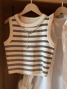 Resyla 女士春夏新款条纹印花圆领修身休闲背心 - 彩色 - 查看 4