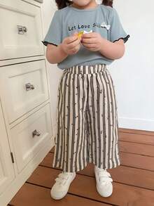 DAZY 女婴弹力腰带条纹印花宽松休闲裤 - 杏色 - 查看 6