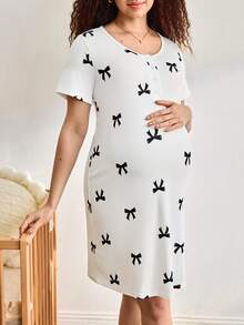 舒适休闲家居服，柔软心形孕妇睡衣 - 彩色 - 查看 1