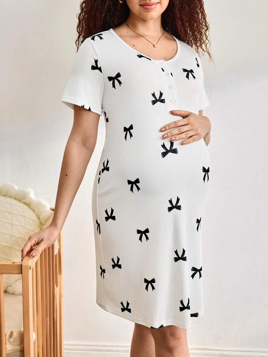 舒适休闲家居服，柔软心形孕妇睡衣 - 彩色 - 查看 1