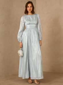 Enchnt Đầm nữ thanh lịch tay phồng, thắt eo, thích hợp cho các buổi hẹn hò. - màu xanh lá - Xem 3