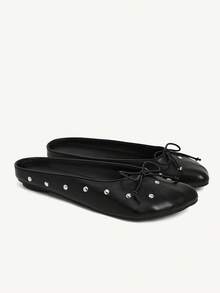 CUCCOO CHICEST Dép lê nữ kiểu mule, mũi tròn, đế bằng, phong cách Pháp, có nơ trang trí, thích hợp cho mùa hè. - màu đen - Xem 9