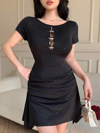 K-Vae Hollow-Out Cinched Waist New Stylish Dress