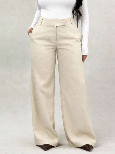 SHEIN SXY Pantalones anchos de cintura suelta de lino para uso casual/empresarial