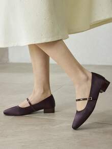 MOTF PREMIUM SEPATU FLAT WANITA HAK KOTAK YANG NYAMAN DAN SERBAGUNA - Purple - View 5