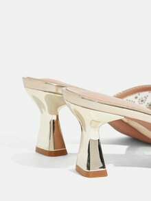 CUCCOO TILAWA Women's Summer Fashion Rhinestone Embellished Square Toe High Heel Sandals - Gold - View 4