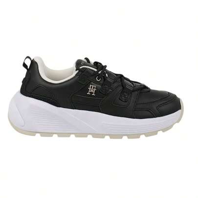  Tenis Tommy Hilfiger para Mujer - Zapatillas Chunky de Piel en Negro y Blanco con Suela de Plataforma Elevada y Logotipo Metálico TH - Original Tommy Hilfiger