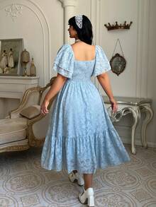 Lyrianda 新款春夏蓝色雪纺镂空优雅百搭收腰V领性感时尚连衣裙 - 綠色 - 查看 2