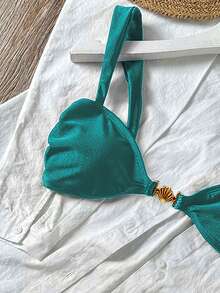 Swim Chiccia 纯色金属点缀优雅性感女士泳装上衣 - 綠色 - 查看 3