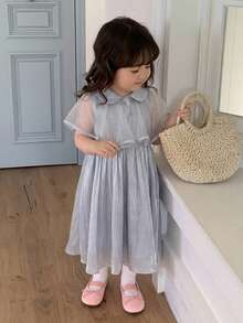 DAZY Toddler Girls' Korean Style Collar Mesh Party Birthday Dress - Grey - View 6