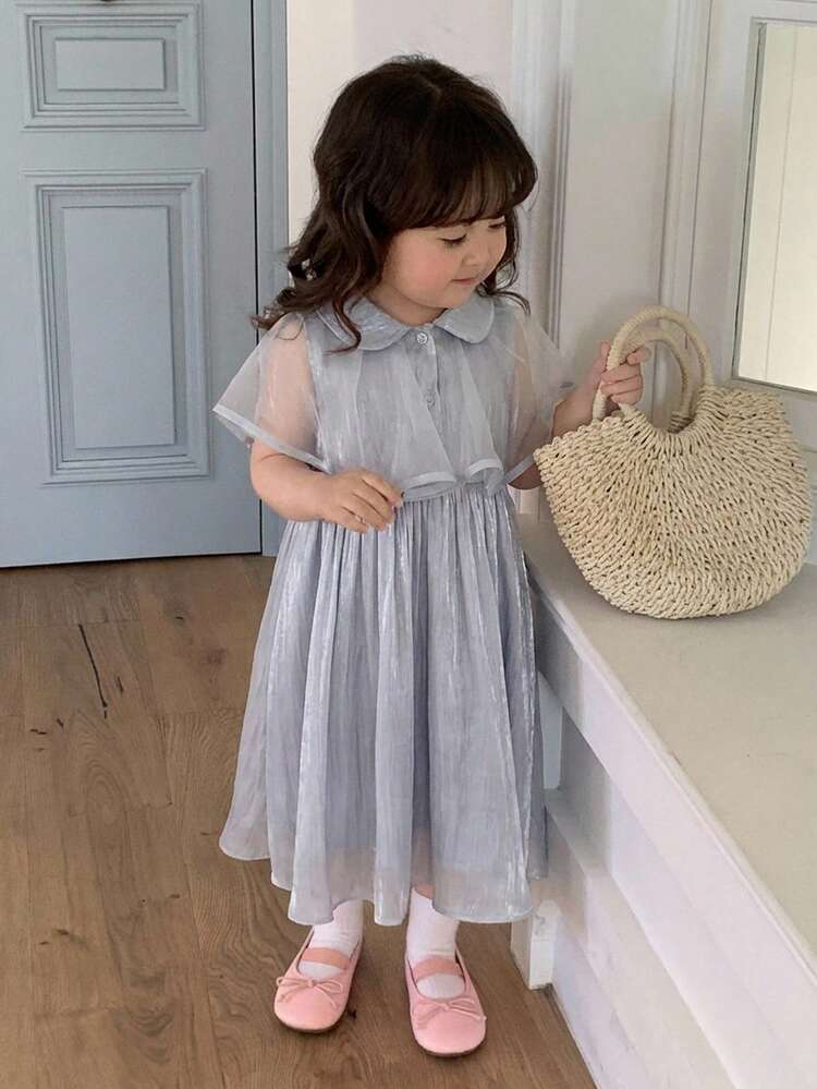 Baby Girls' Korean Style Collar Mesh Party Birthday Dress Summer Toddler Girls Clothes