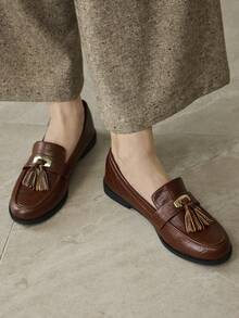 MOTF 女士舒适优雅复古英伦风平底乐福鞋 - 棕色 - 查看 7