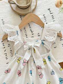 LMoss Kids LMoss Baby Girl White Summer Cute Birthday Dress,Butterfly Pattern Square Neck Ruffle Hem Casual Dress,Fleurora Elegant Spring Outfits For Toddlers - Multicolor - View 5