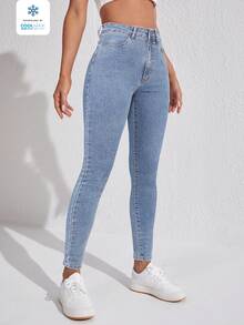 Flexra Women's High Waist Pocketed Skinny Casual Versatile Jeans - Blue - View 3