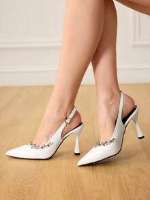 CUCCOO HITCHD Giày cao gót mũi nhọn đính đá lấp lánh dành cho nữ, kiểu dáng thanh lịch, sang trọng, lãng mạn, gợi cảm, phong cách Gothic, chất liệu da lộn màu đen, thích hợp cho váy dạ hội, dự đám cưới, tiệc trà chiều, hẹn hò, tiệc tùng, lễ hội, Halloween, Giáng sinh, Lễ Tạ ơn, sinh nhật. - trắng - Xem 4