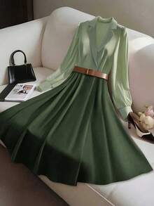 xheGlowEve Vestido midi de línea A con diseño de parches y estampado floral para mujer, encantador y elegante para uso diario, vacaciones, citas, moda de calle francesa, versátil para primavera y verano, color azul claro, nuevoxhe - Multicolor - Ver 3